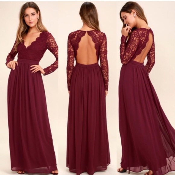 Lulus Dresses & Skirts - Awaken My Love Burgundy Lace Maxi